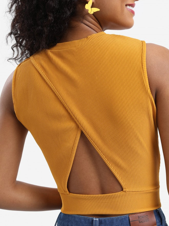 Tokyo Talkies Women Yellow Solid Regular Top - Yellow - Image 6
