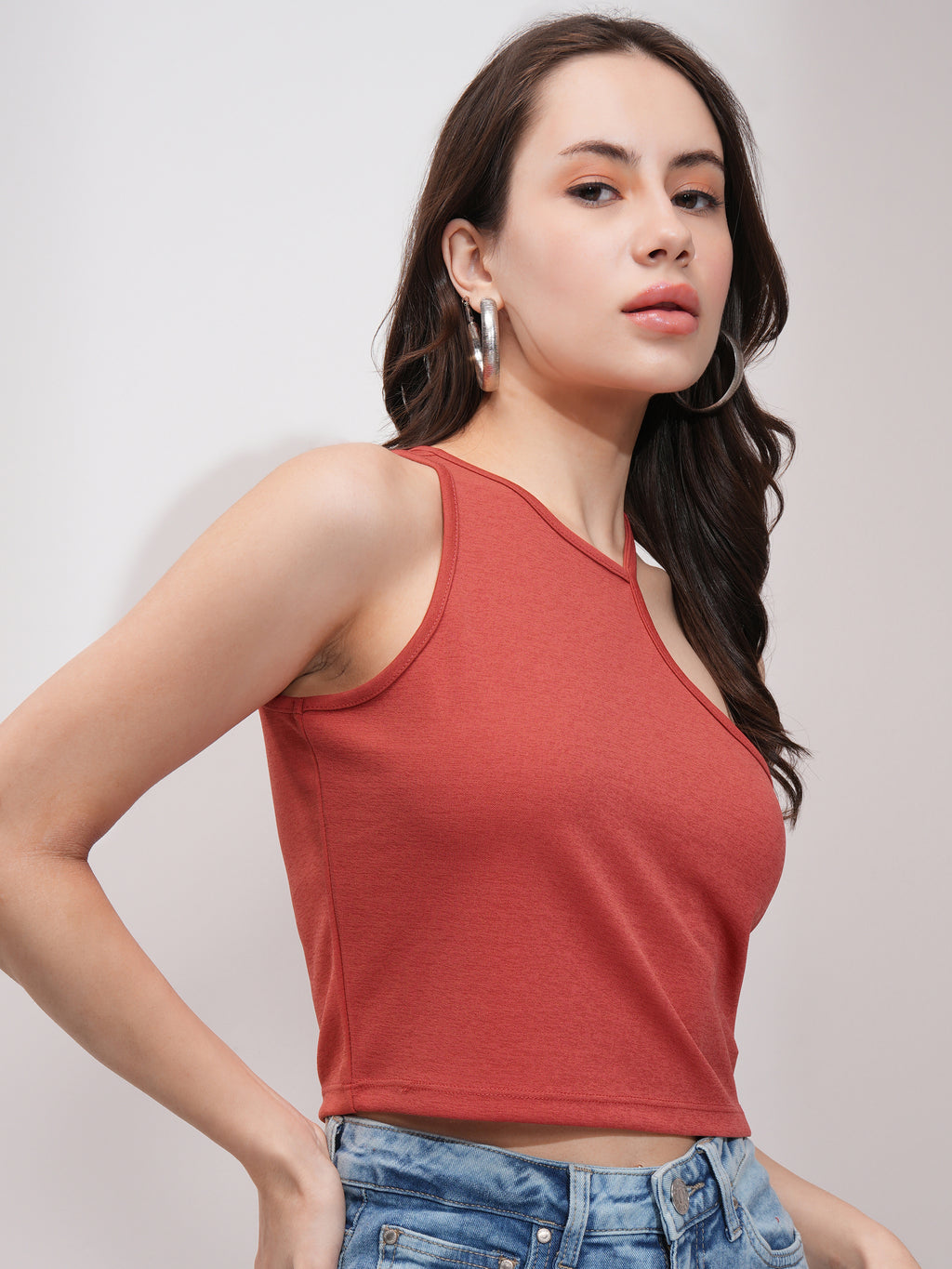 Tokyo Talkies Womens Asymmetrical Shoulder Crop Top - Red - Image 6