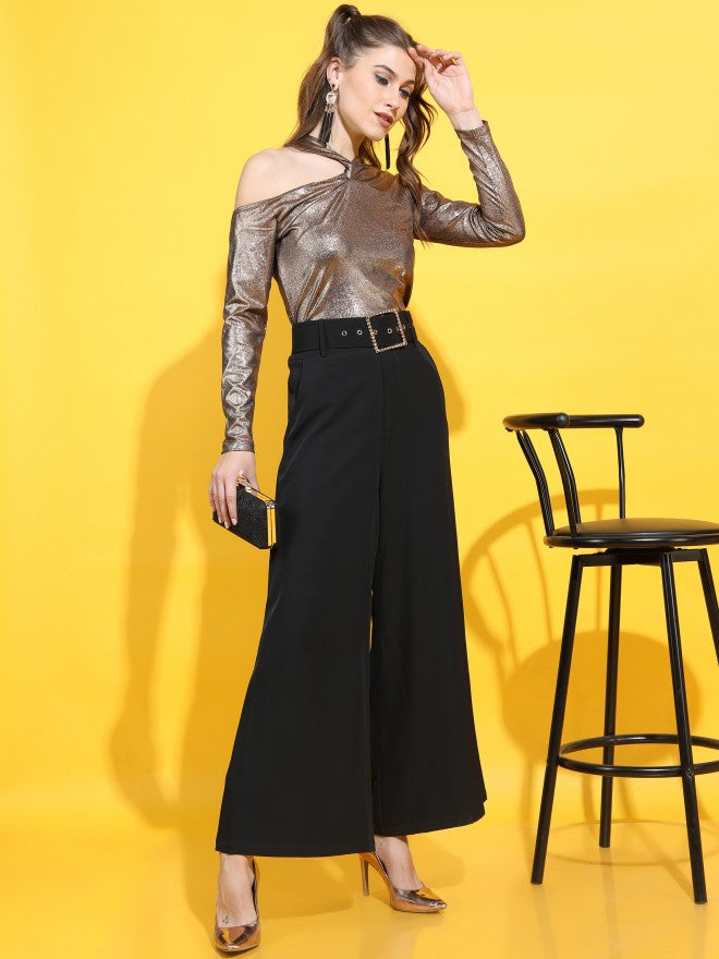 Tokyo Talkies Women Gold Knited Top - Gold - Image 2