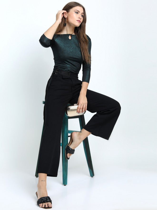 Tokyo Talkies Womens Teal Asymmetrical Chain Shoulder Top - Teal - Image 2