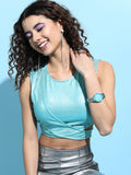 Tokyo Talkies Womens Aqua Blue. Knited Crop Top - Blue - Image 1