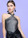 Tokyo Talkies Womens Gun Metal Knited Crop Top - Silver - Image 1