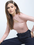 Tokyo Talkies Womens Pink High Neck Front Cutout Top - Pink - Image 1