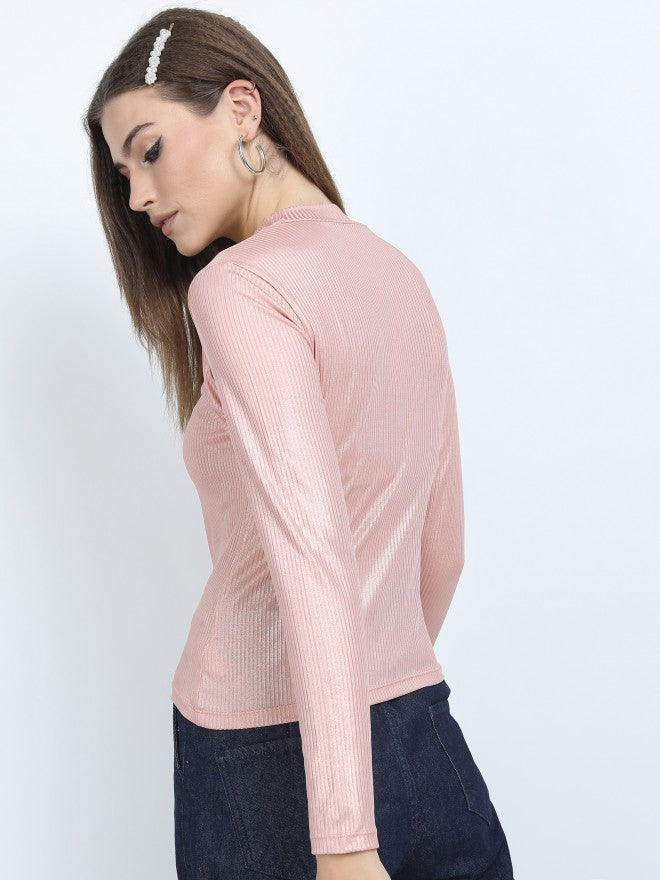 Tokyo Talkies Womens Pink High Neck Front Cutout Top - Pink - Image 3