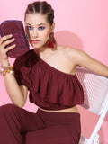 Tokyo Talkies Womens Gathered Top - Maroon - Image 1