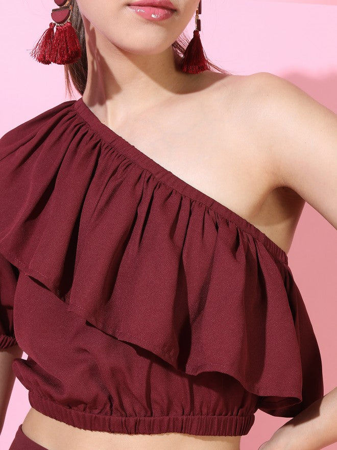 Tokyo Talkies Womens Gathered Top - Maroon - Image 4
