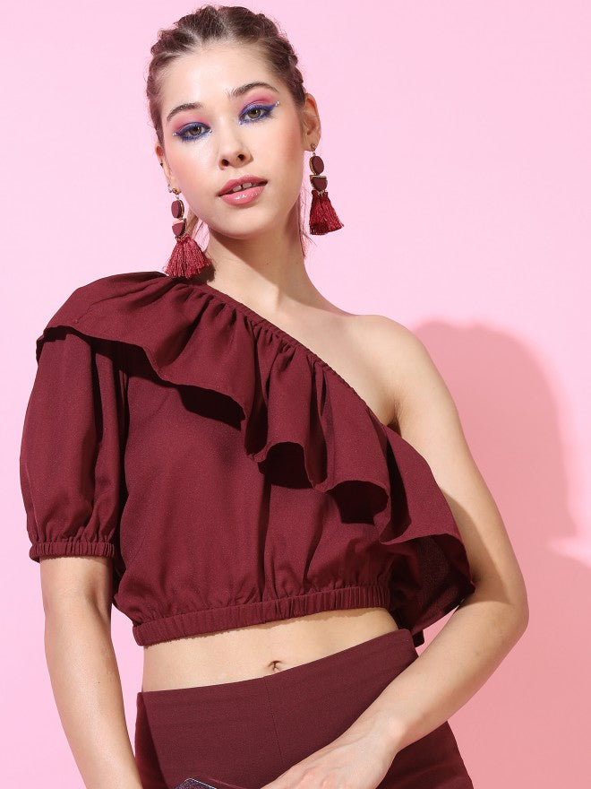 Tokyo Talkies Womens Gathered Top - Maroon - Image 6