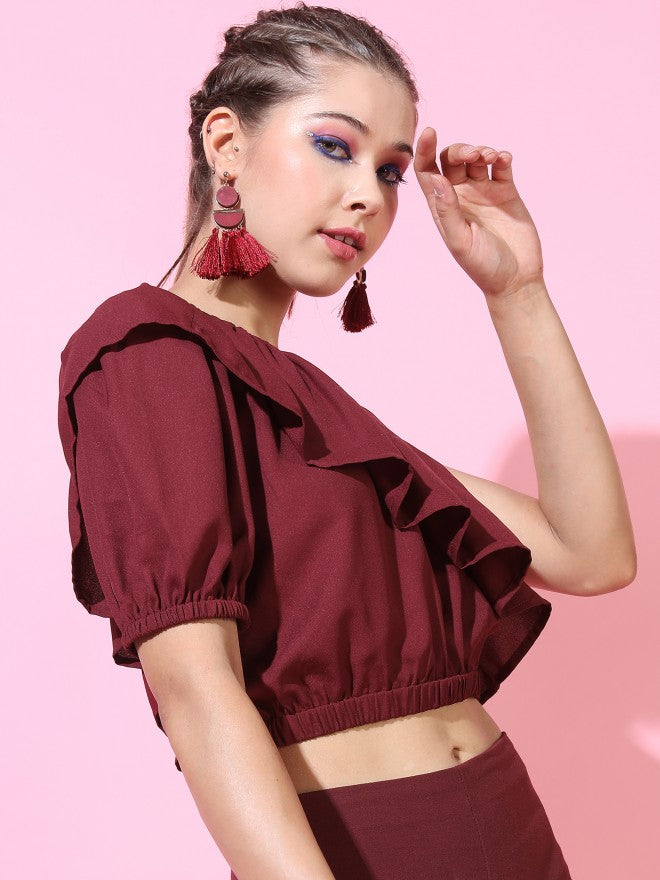 Tokyo Talkies Womens Gathered Top - Maroon - Image 7