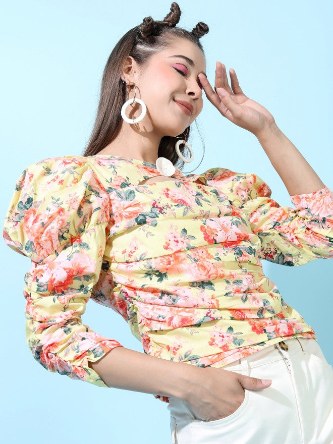 Tokyo Talkies Womens Yellow Ruched Cut Out Top - Yellow - Image 6