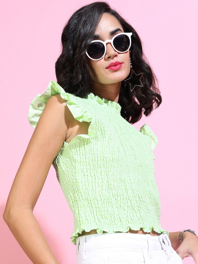 Tokyo Talkies Womens Sleeveless Crop Top - Green - Image 6