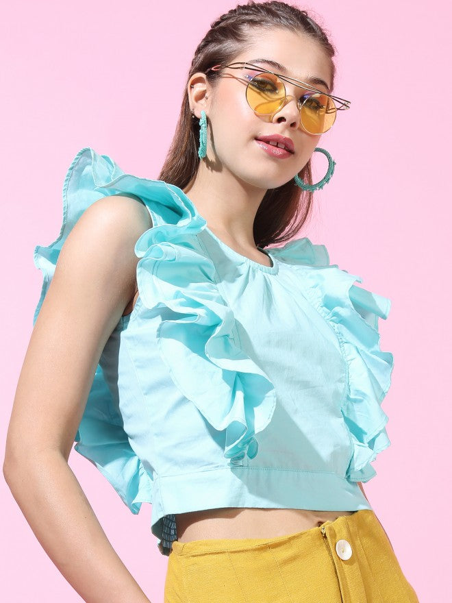 Tokyo Talkies Womens Sleeveless Crop Top - Teal - Image 6