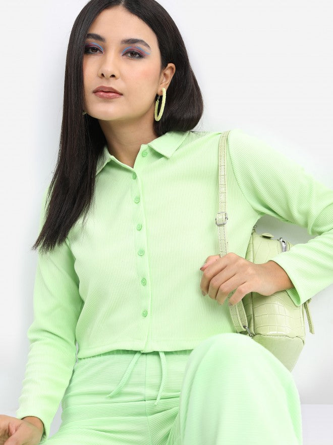 Tokyo Talkies Women Green Solid Shirt Style Top - Green - Image 1