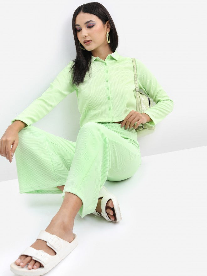 Tokyo Talkies Women Green Solid Shirt Style Top - Green - Image 2