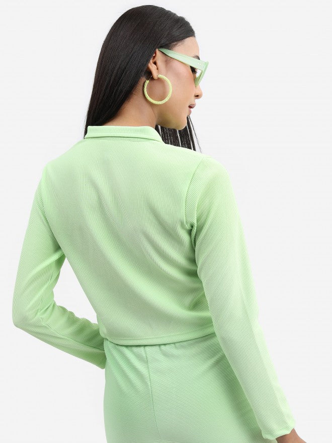 Tokyo Talkies Women Green Solid Shirt Style Top - Green - Image 3
