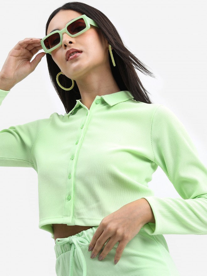 Tokyo Talkies Women Green Solid Shirt Style Top - Green - Image 4