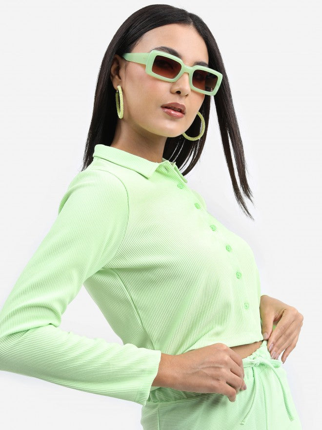 Tokyo Talkies Women Green Solid Shirt Style Top - Green - Image 6
