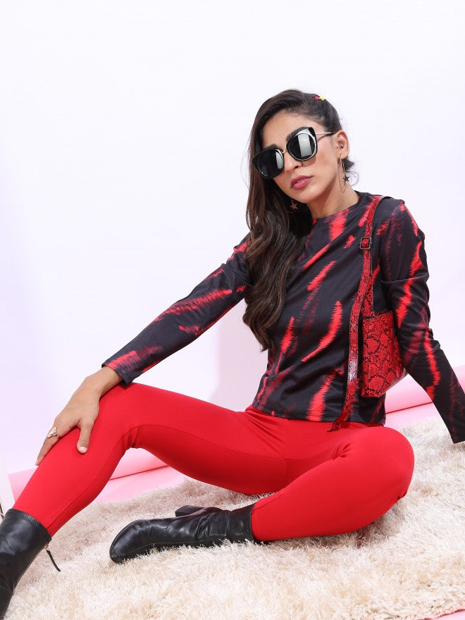 Tokyo Talkies Women Black/Red Aop Printed Top - Black - Image 2
