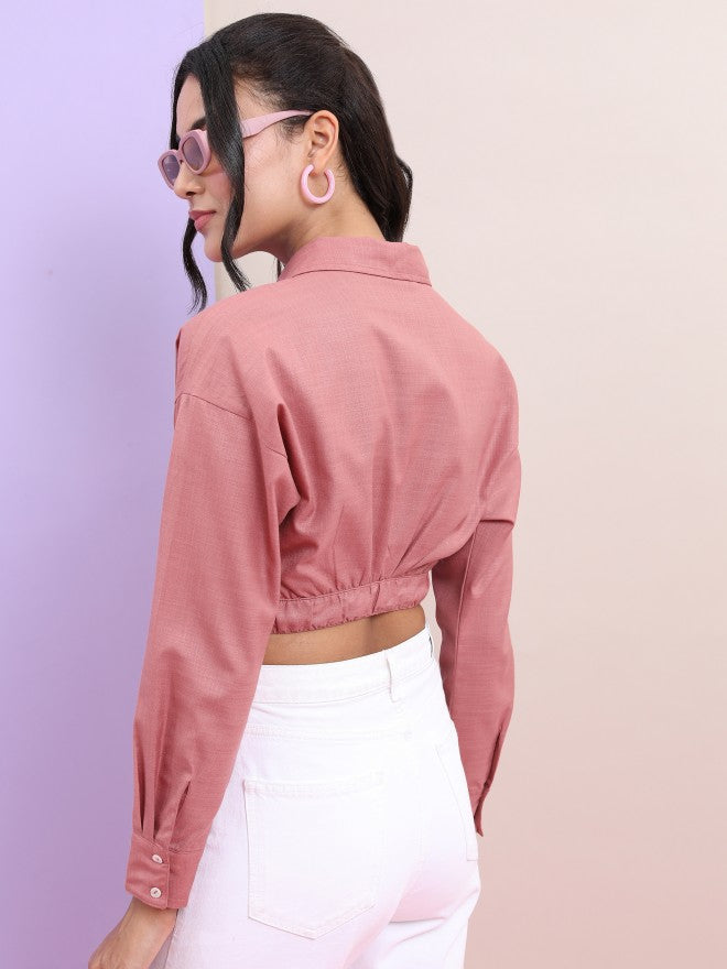 Tokyo Talkies Women Rose Solid Fitted Top - Rose - Image 3