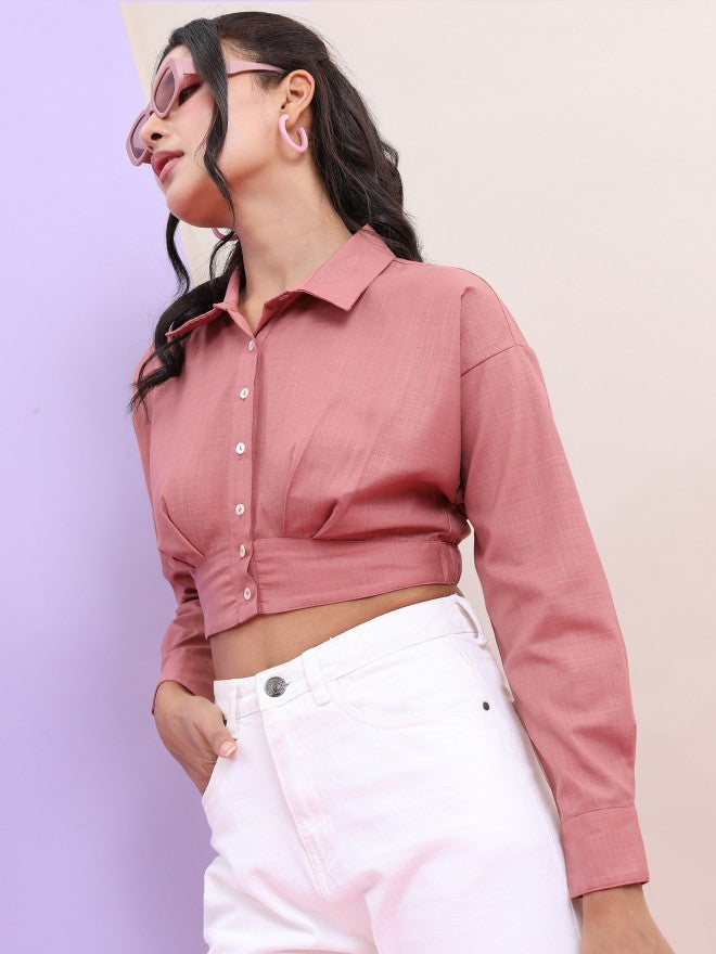 Tokyo Talkies Women Rose Solid Fitted Top - Rose - Image 4