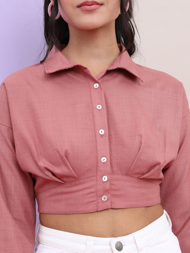 Tokyo Talkies Women Rose Solid Fitted Top - Rose - Image 5
