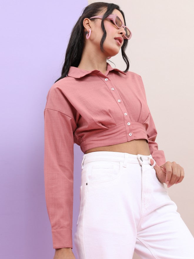 Tokyo Talkies Women Rose Solid Fitted Top - Rose - Image 6