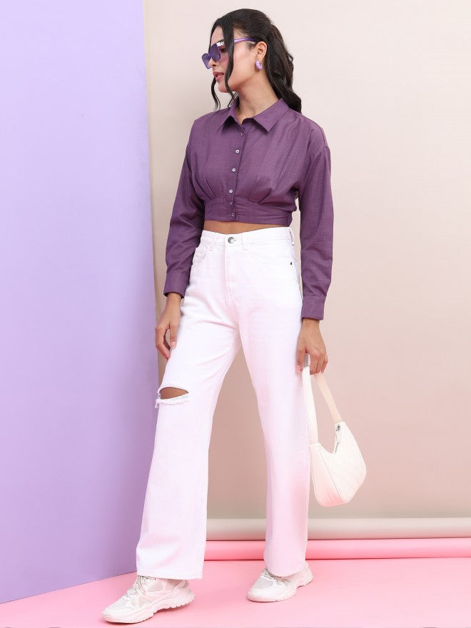 Tokyo Talkies Women Purple Solid Fitted Top - Purple - Image 2
