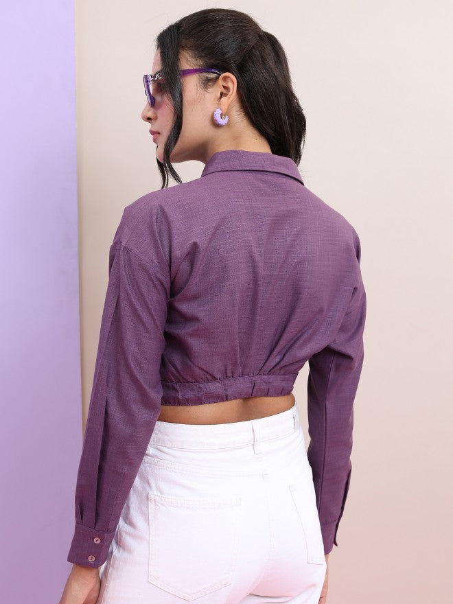 Tokyo Talkies Women Purple Solid Fitted Top - Purple - Image 3
