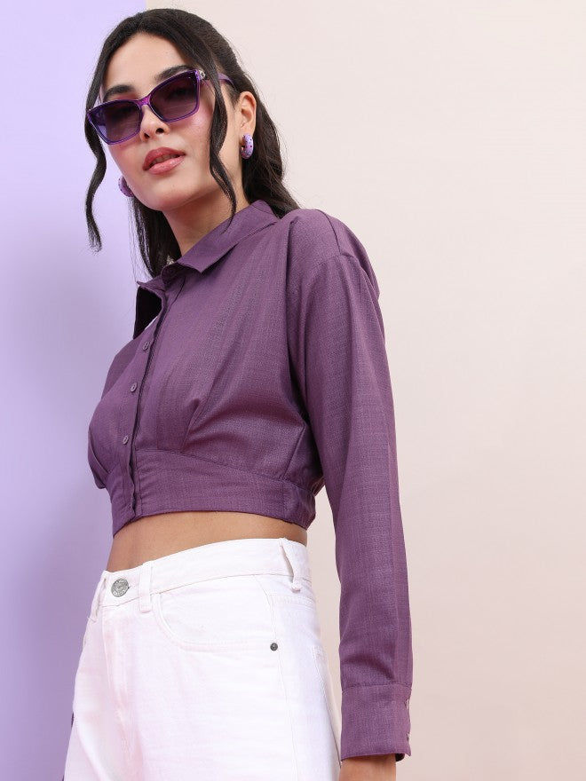 Tokyo Talkies Women Purple Solid Fitted Top - Purple - Image 4