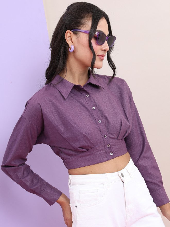 Tokyo Talkies Women Purple Solid Fitted Top - Purple - Image 6