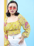 Tokyo Talkies Women Yellow Printed Regular Top - Yellow - Image 1