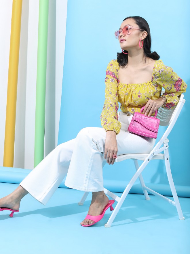 Tokyo Talkies Women Yellow Printed Regular Top - Yellow - Image 2