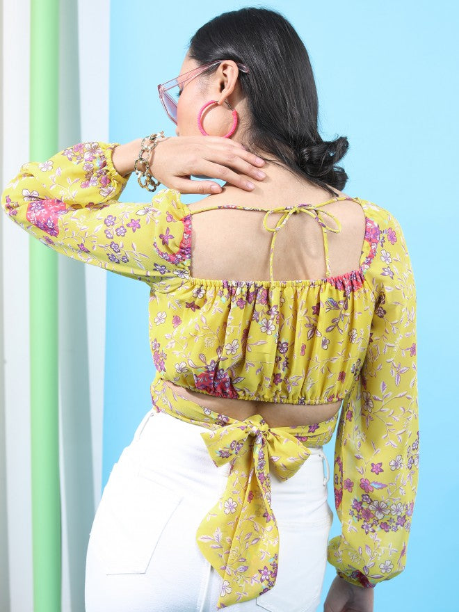 Tokyo Talkies Women Yellow Printed Regular Top - Yellow - Image 3