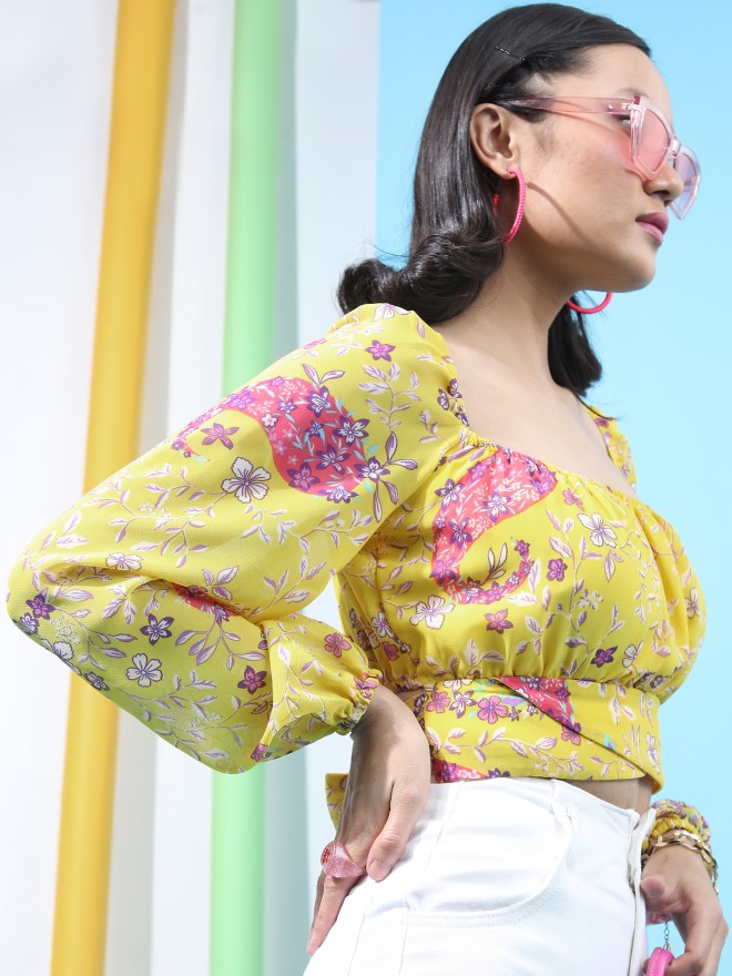Tokyo Talkies Women Yellow Printed Regular Top - Yellow - Image 6