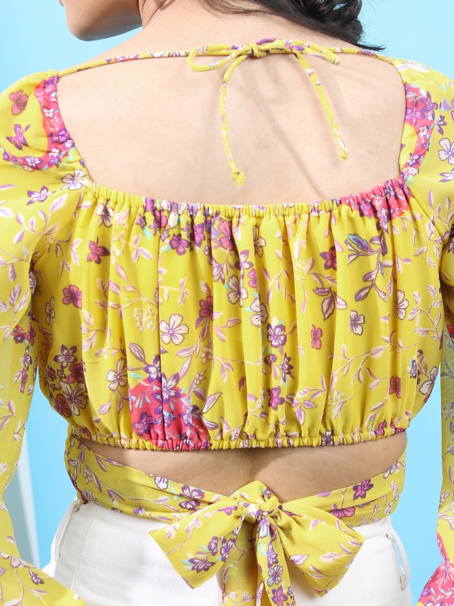 Tokyo Talkies Women Yellow Printed Regular Top - Yellow - Image 7