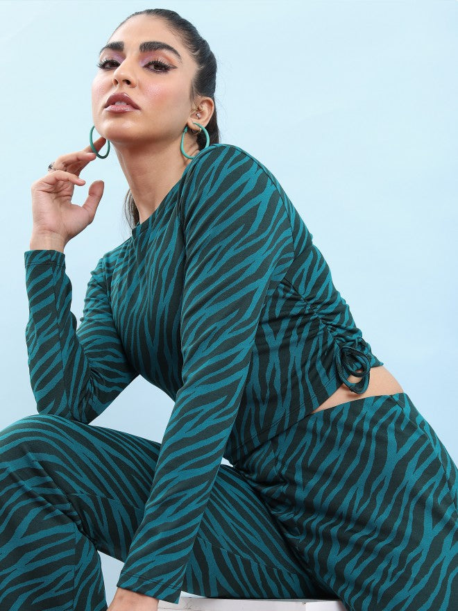Tokyo Talkies Women Teal Printed Regular Top - Teal - Image 1