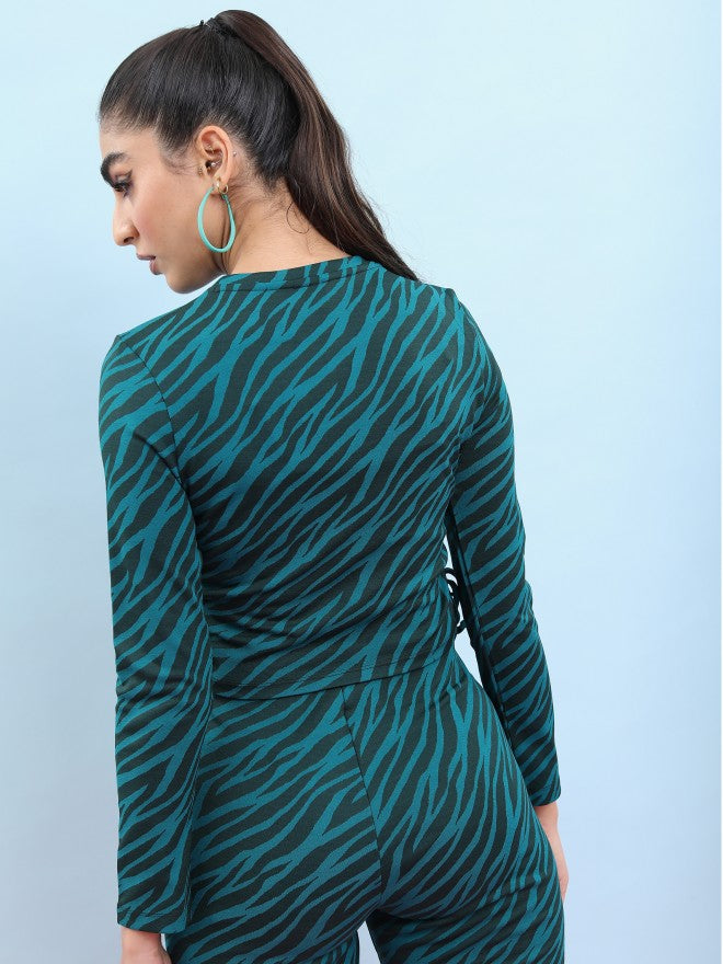 Tokyo Talkies Women Teal Printed Regular Top - Teal - Image 3