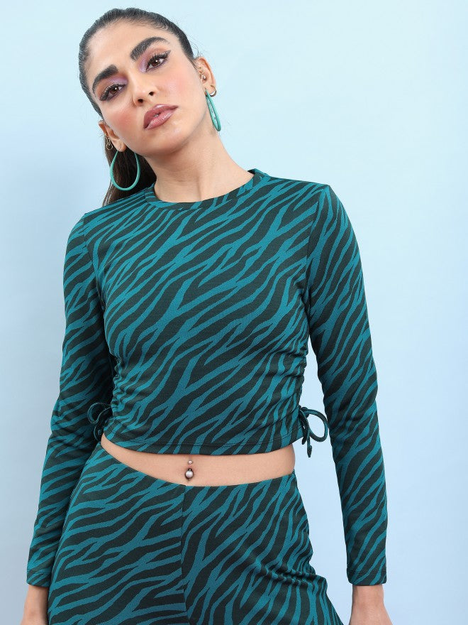 Tokyo Talkies Women Teal Printed Regular Top - Teal - Image 4