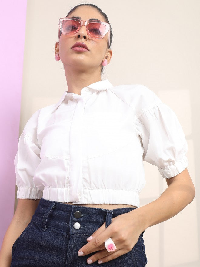Tokyo Talkies Women White Solid Regular Top - White - Image 1