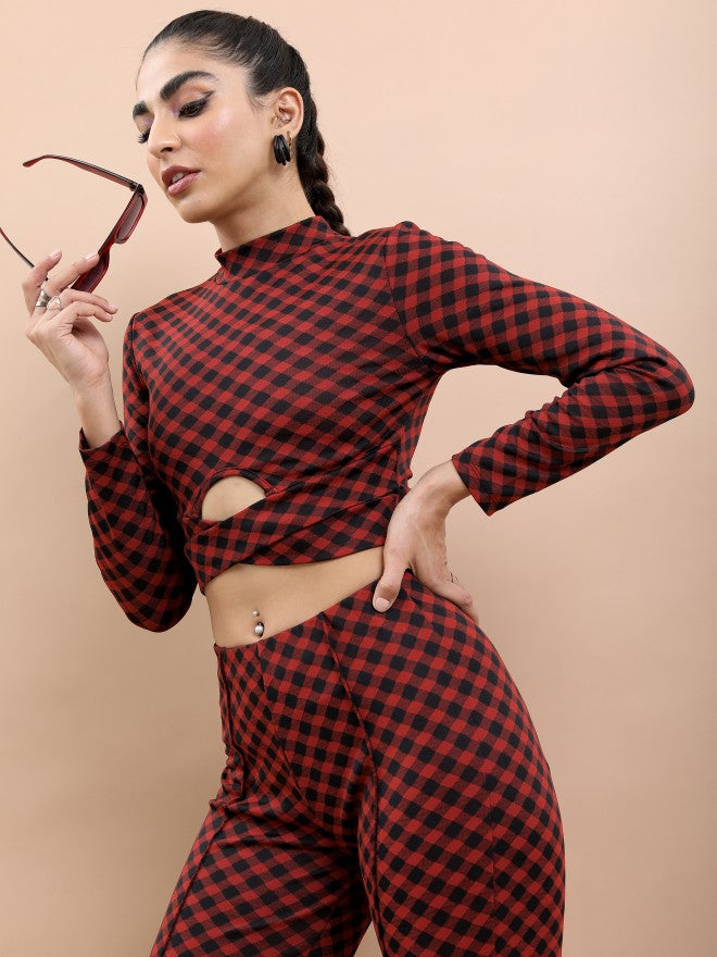 Tokyo Talkies Women Multi Checked Peplum Top - Multi - Image 1