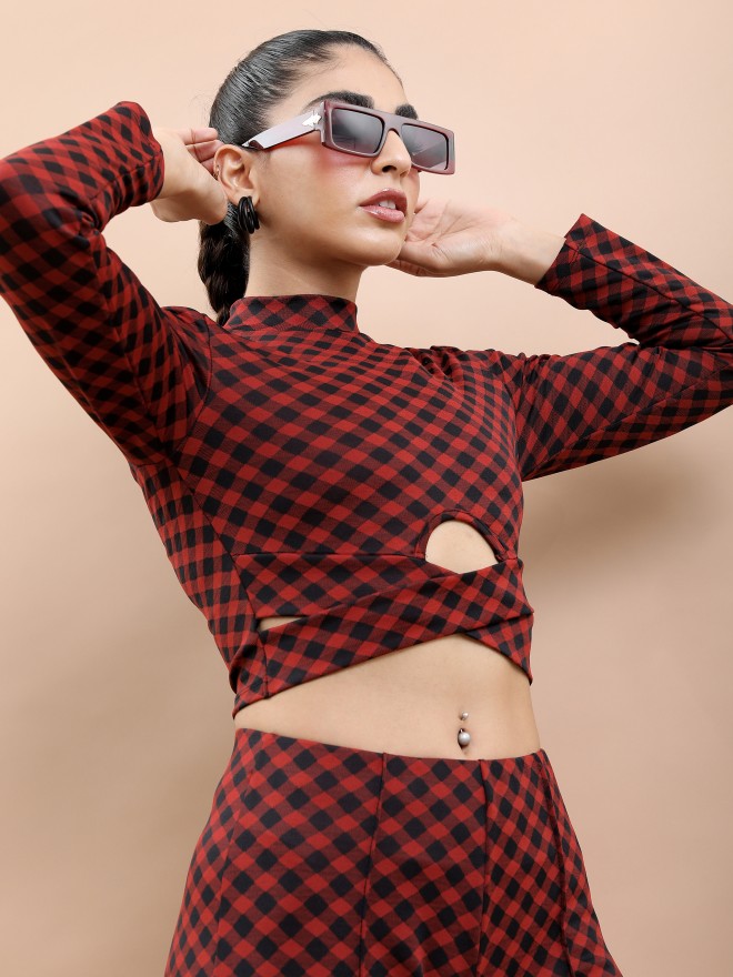 Tokyo Talkies Women Multi Checked Peplum Top - Multi - Image 6