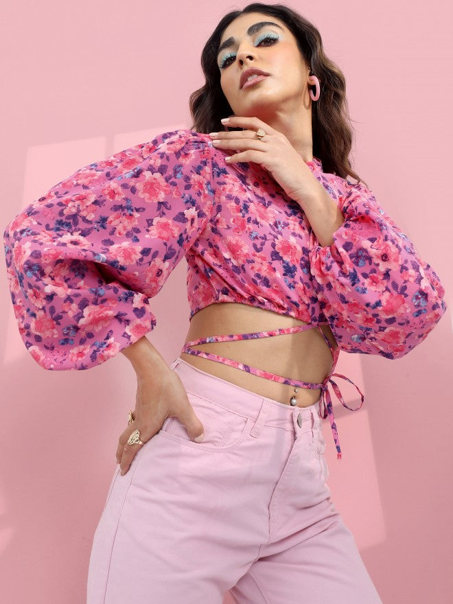 Tokyo Talkies Women Pink Printed Regular Top - Pink - Image 6