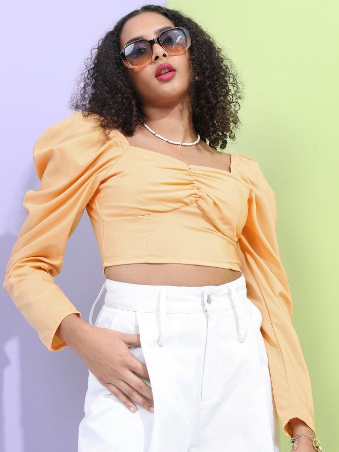Tokyo Talkies Women Orange Solid Fitted Top - Orange - Image 1