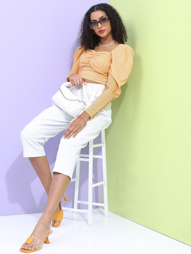 Tokyo Talkies Women Orange Solid Fitted Top - Orange - Image 2