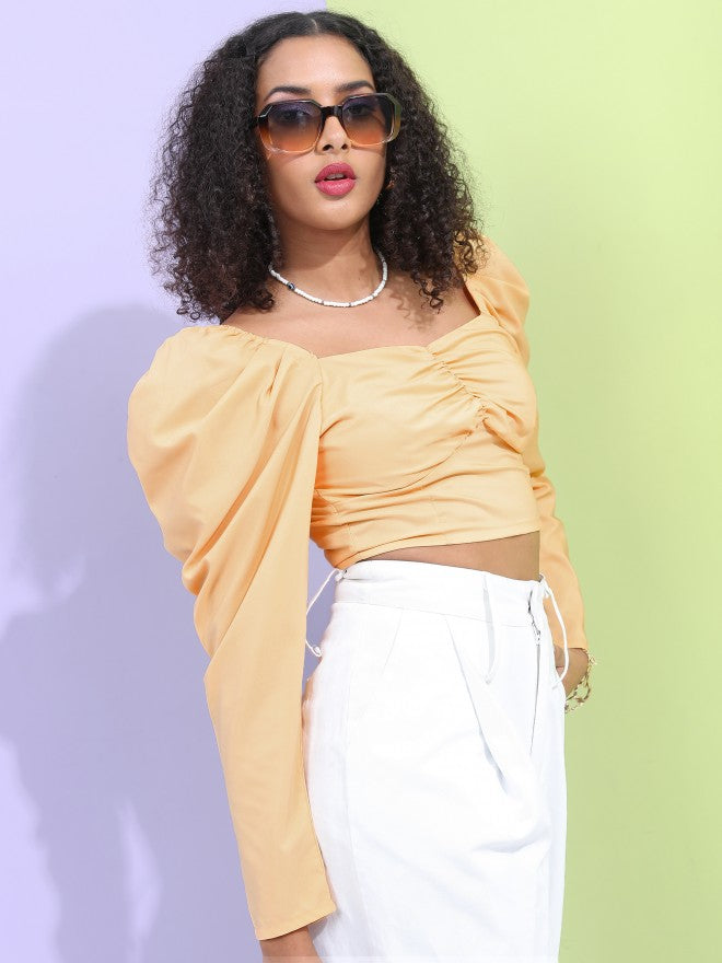 Tokyo Talkies Women Orange Solid Fitted Top - Orange - Image 6