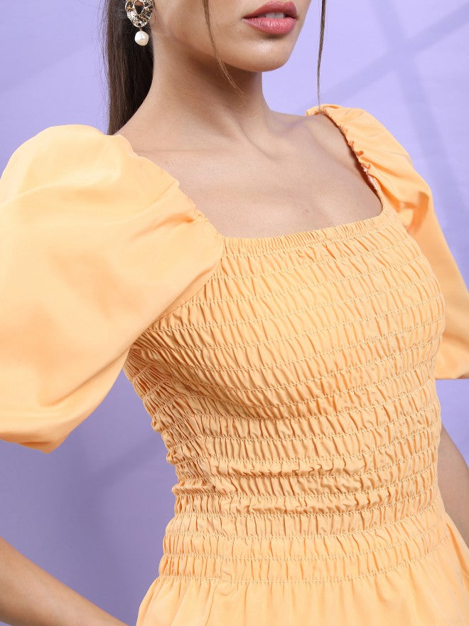Tokyo Talkies Women Orange Solid Blouson Top - Orange - Image 5