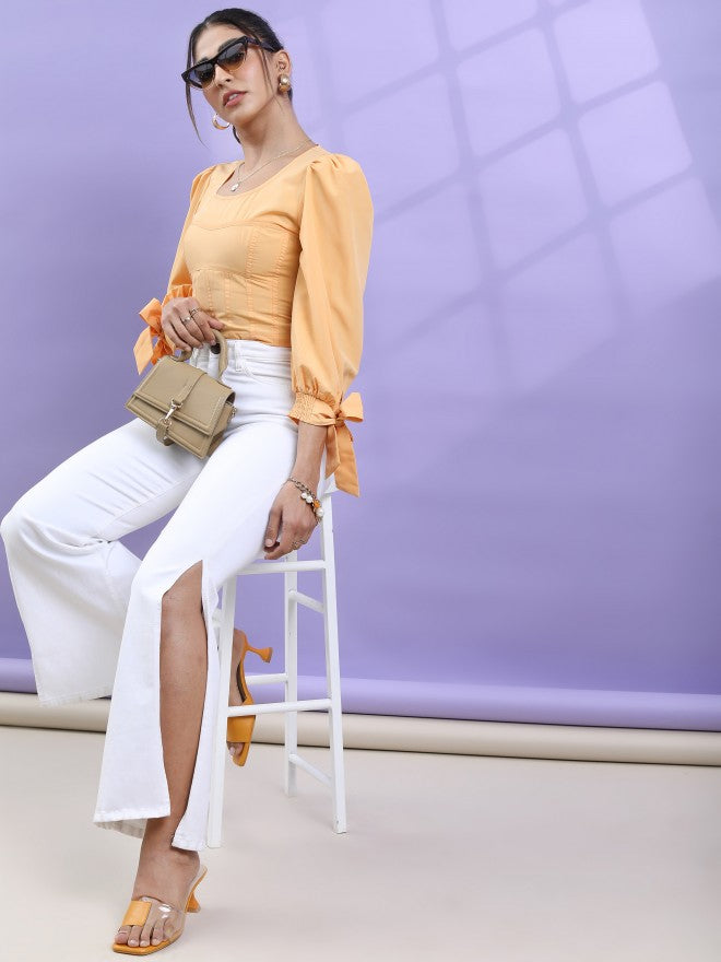 Tokyo Talkies Women Orange Solid Regular Top - Orange - Image 2