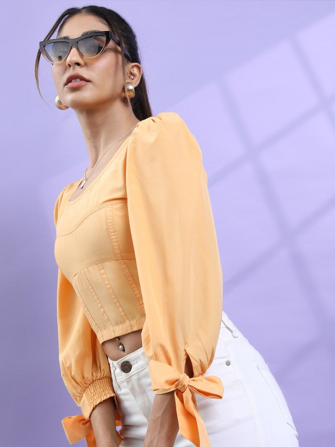 Tokyo Talkies Women Orange Solid Regular Top - Orange - Image 4