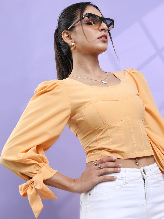 Tokyo Talkies Women Orange Solid Regular Top - Orange - Image 6