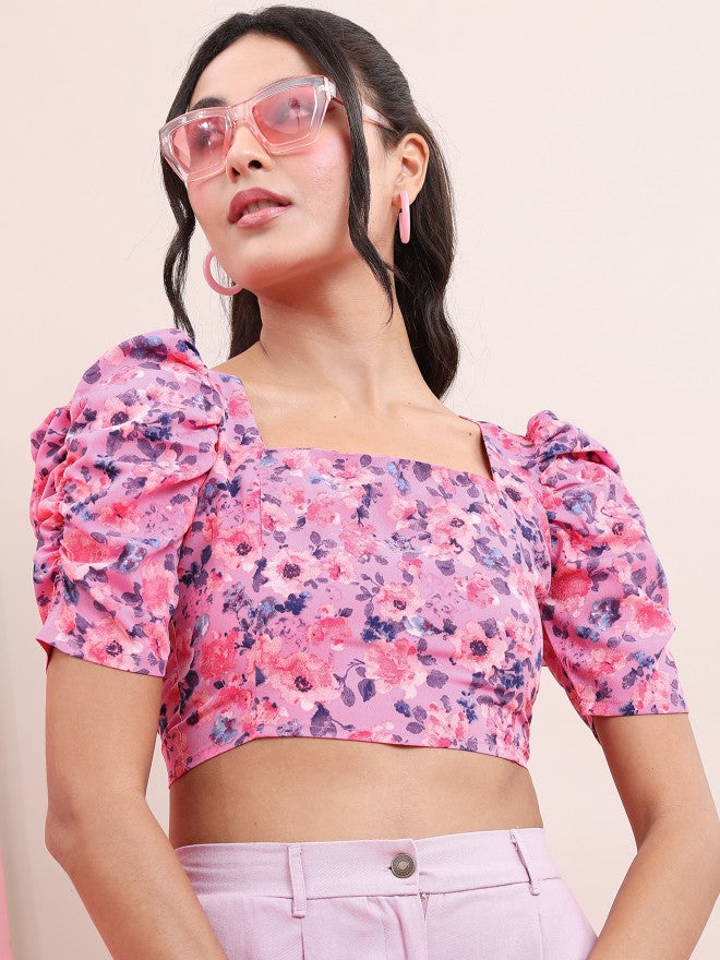 Tokyo Talkies Women Lavender Printed Regular Top - Lavender - Image 1