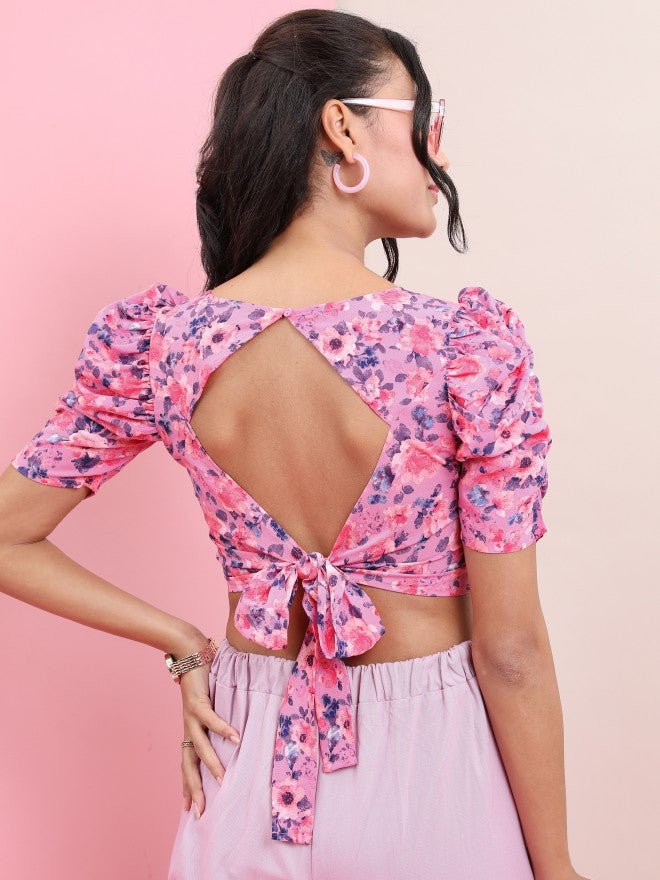 Tokyo Talkies Women Lavender Printed Regular Top - Lavender - Image 3